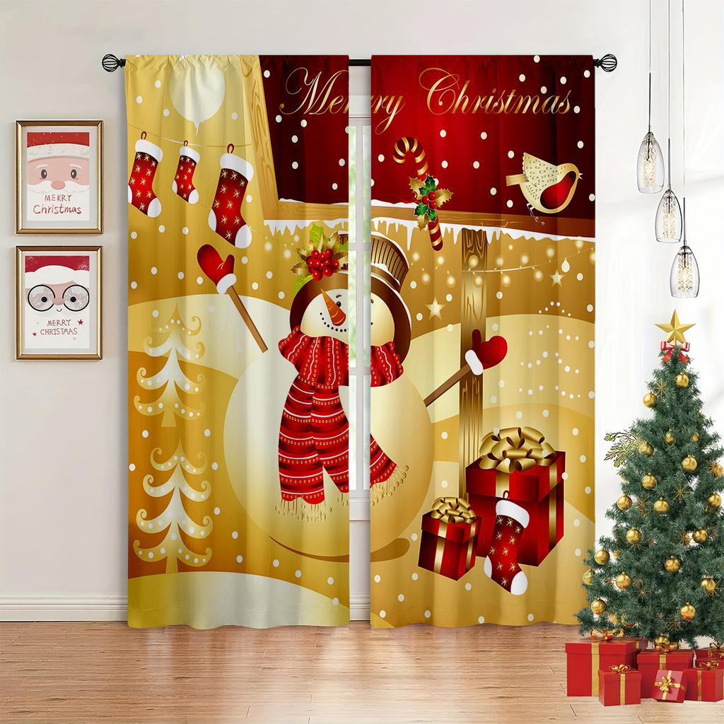 2024 Santa Claus Happy New Year Christmas Tree Red Green Children's Bedroom Living Room Home Decoration Curtains