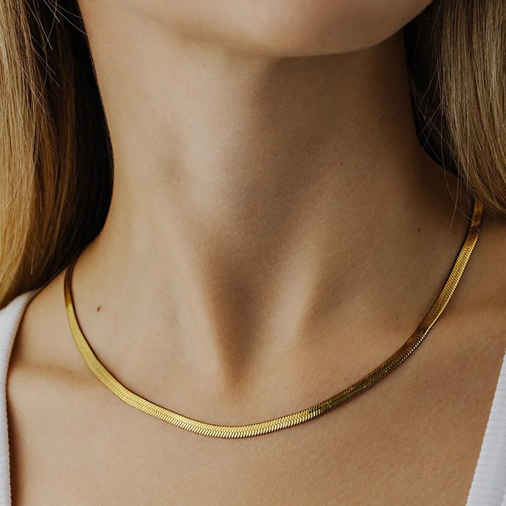 4MM Titanium Staal Platte Slangengraat Ketting Choker Ketting
