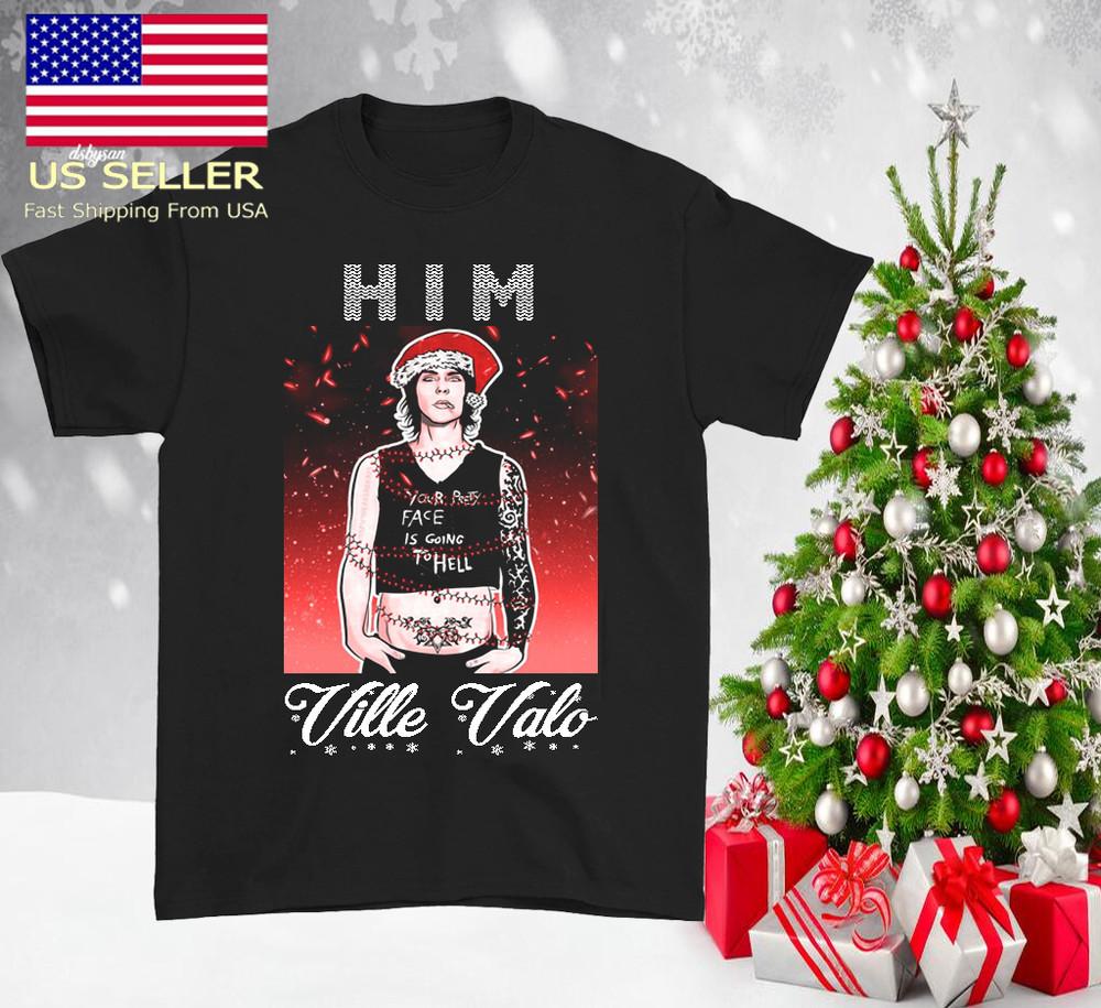 С Рождеством Ville Valo группа HIM черная футболка Все размеры S-5XL 1F2428 Унисекс футболка S