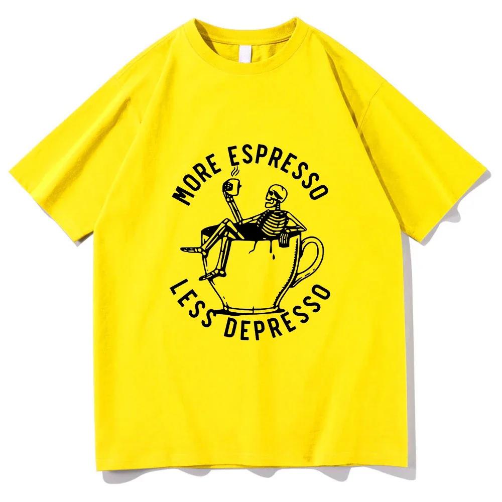 

Men s Depresso skeleton coffee drink print 100% pure cotton short-sleeved T-shirt Funny Harajuku clothing 4XL