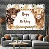 Background Banner - Cute Highland Cattle Birthday Celebration - Patterned Background Fabric, Used for Photo Party Supplies