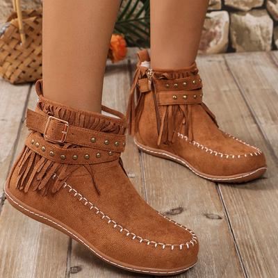 Chaussures de marche décontractées pour femme Mode Bottines confortables Chaussures rétro à franges de créateur Bottes courtes d'hiver à semelle plate