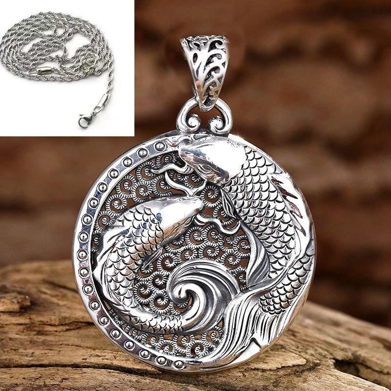 999 sterling silver Pisces water pendant men's and women's necklace new 2023 trendy personalized retro safety buckle
