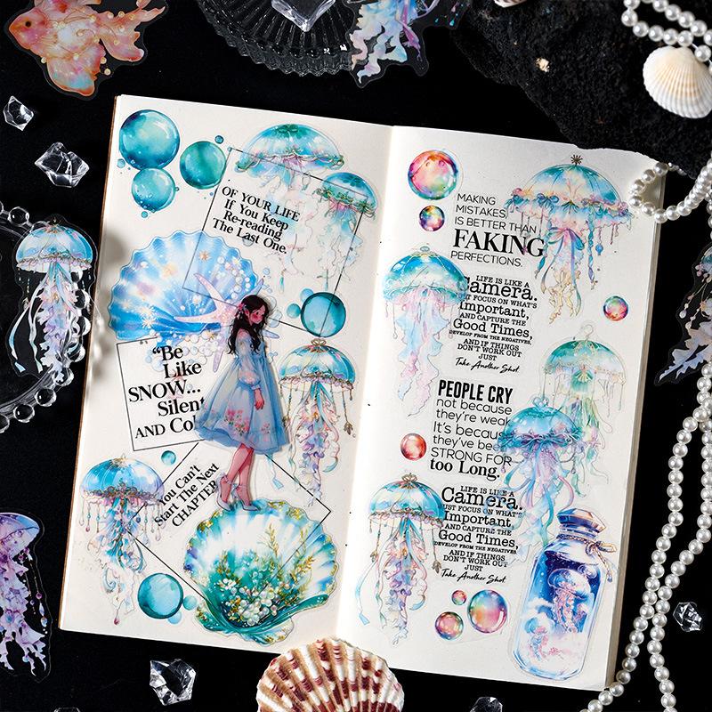 30Pcs Jellyfish Stickers Aesthetic PET DIY Collage Junk Journal Decor Material Stickers for Phone Srapbooking Planner Stickers