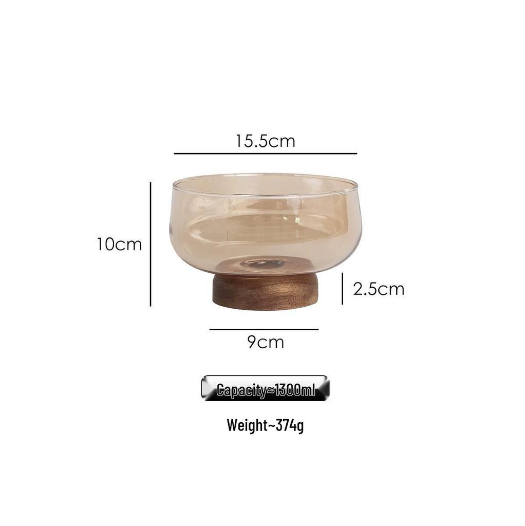 Acacia Wood High-Footed Glass Fruit Bowl and Storage Dish