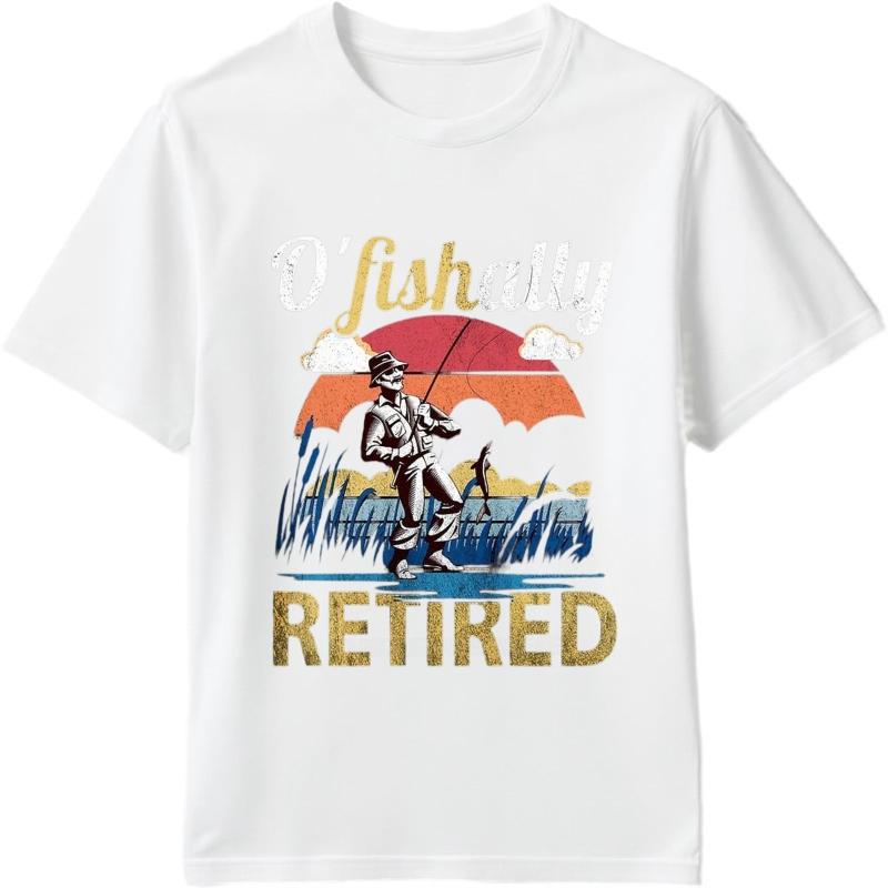 men brand tshirt Black summer For men t shirt O Fishally Retired Fishing Scene Short Sleeve Street Wear Round Neck Teeshirt