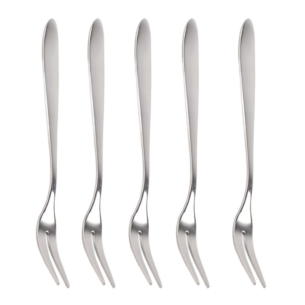 5Pcs Solid Snack Fork Rustless Steel Fruit Fork Handheld Seafood Fork Kitchen Use