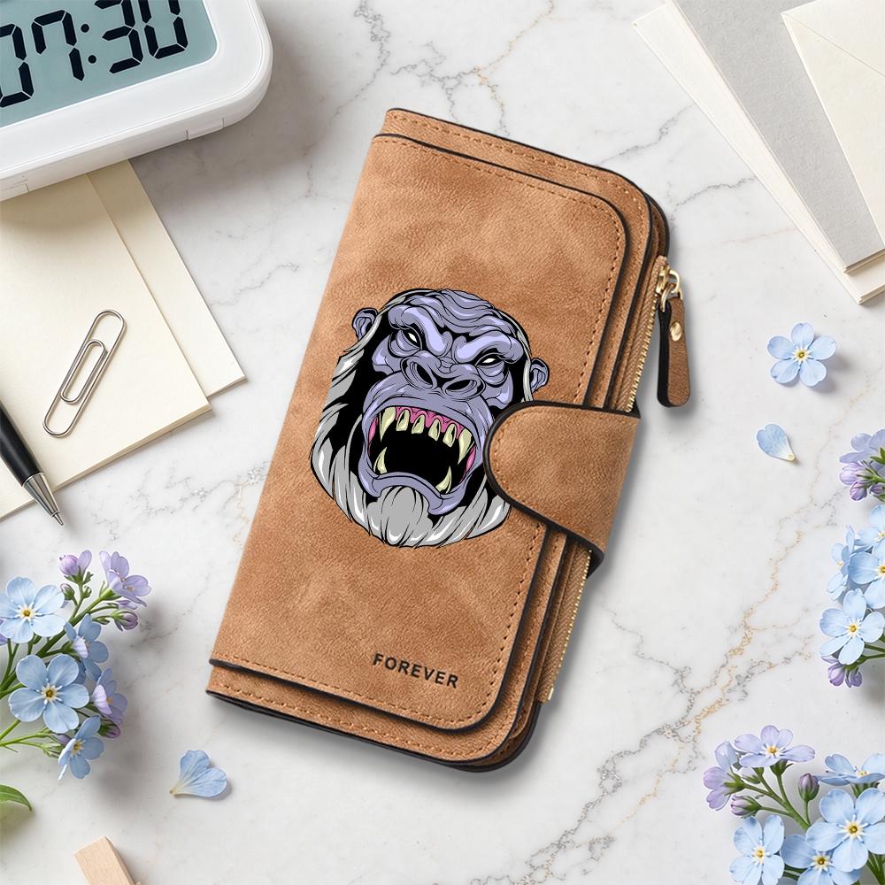 Angry Gorilla Printed Long Wallet Fashion Purse Forever Card Holder Casual Daily Multi Slot Pocket