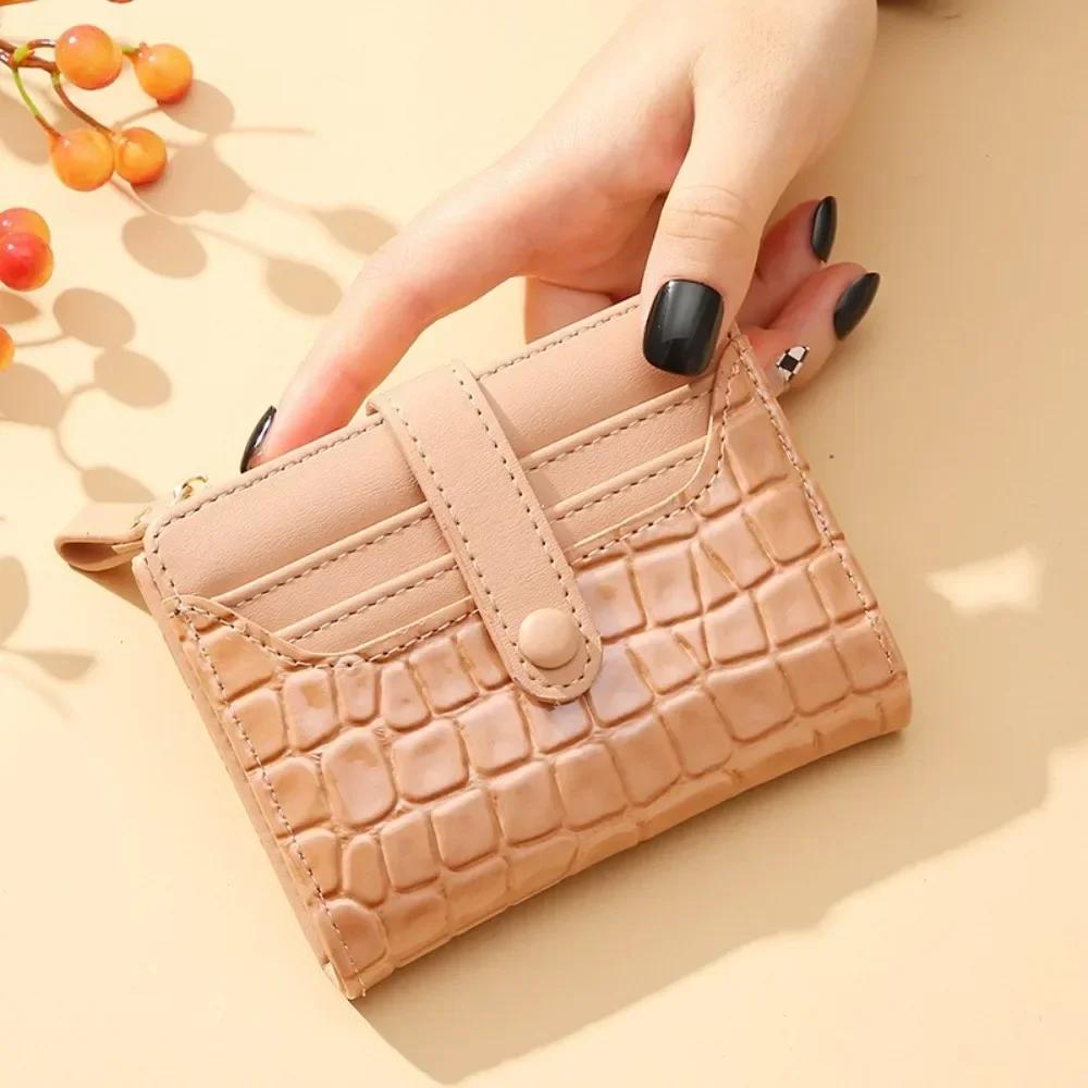 Multi-card Slots Women Short Wallet Fashion Leather Solid Color Women Clutch Crocodile Print Waterproof Card Bag Women