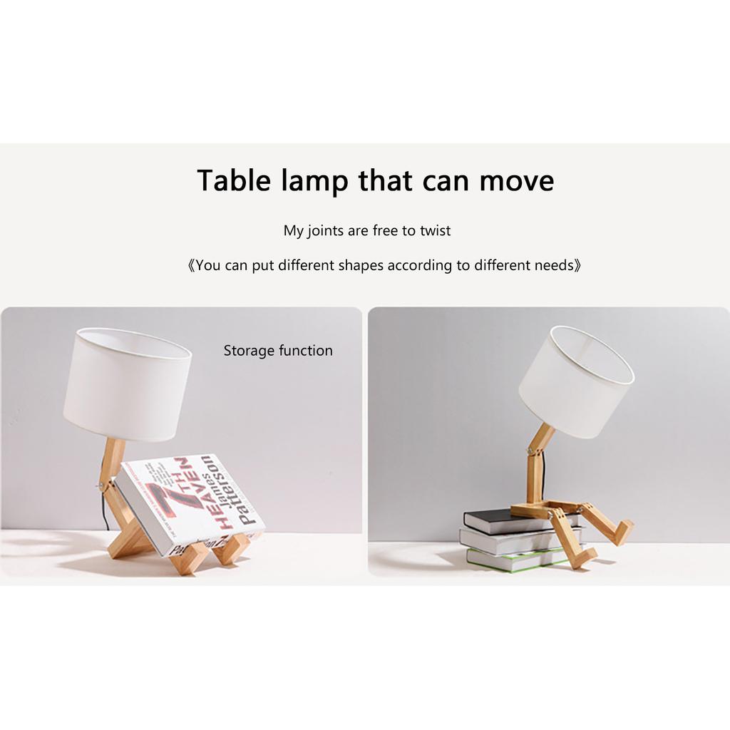 Robotic Table Lamp Wooden Bedside Lamp with Bookcase and  Shade