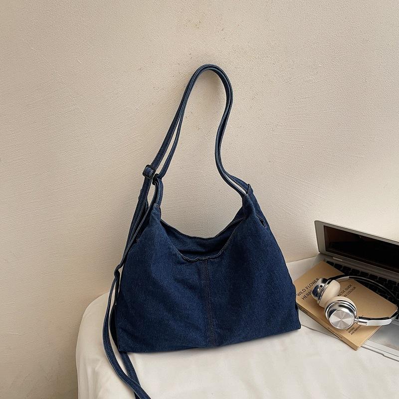 Denim Bags Women's Fashion Large Capacity Commuter Shoulder Underarm Bags College Students Class Tote Bags