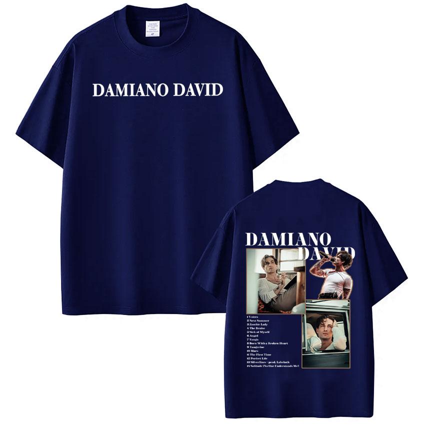 Damiano David Funny Little Fears World Tour Graphic T Shirt Men Women Highquality Clothing Tshirt Cotton Casual Loose Tshirts