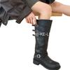 Korean British style women's long boots, belt buckle color matching pile boots, medium tube knight Martin boots, but knee-thin boots