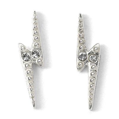 Sterling Silver Lightning Bolt Stud Earrings with Crystal Elements