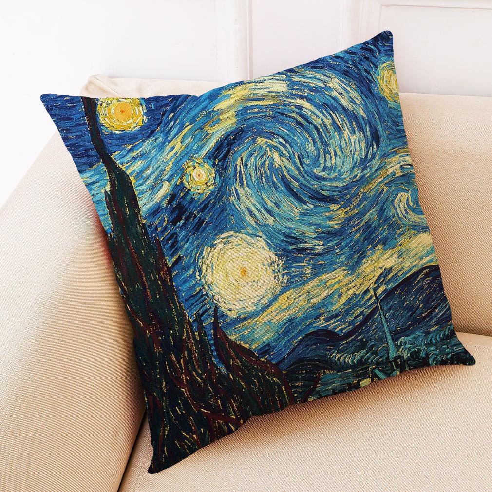 Van Gogh Sternenhimmel Leinen Kissenbezug Hülle Nordische Ölgemälde Kissen Dekorative Heimdekoration Sofakissen