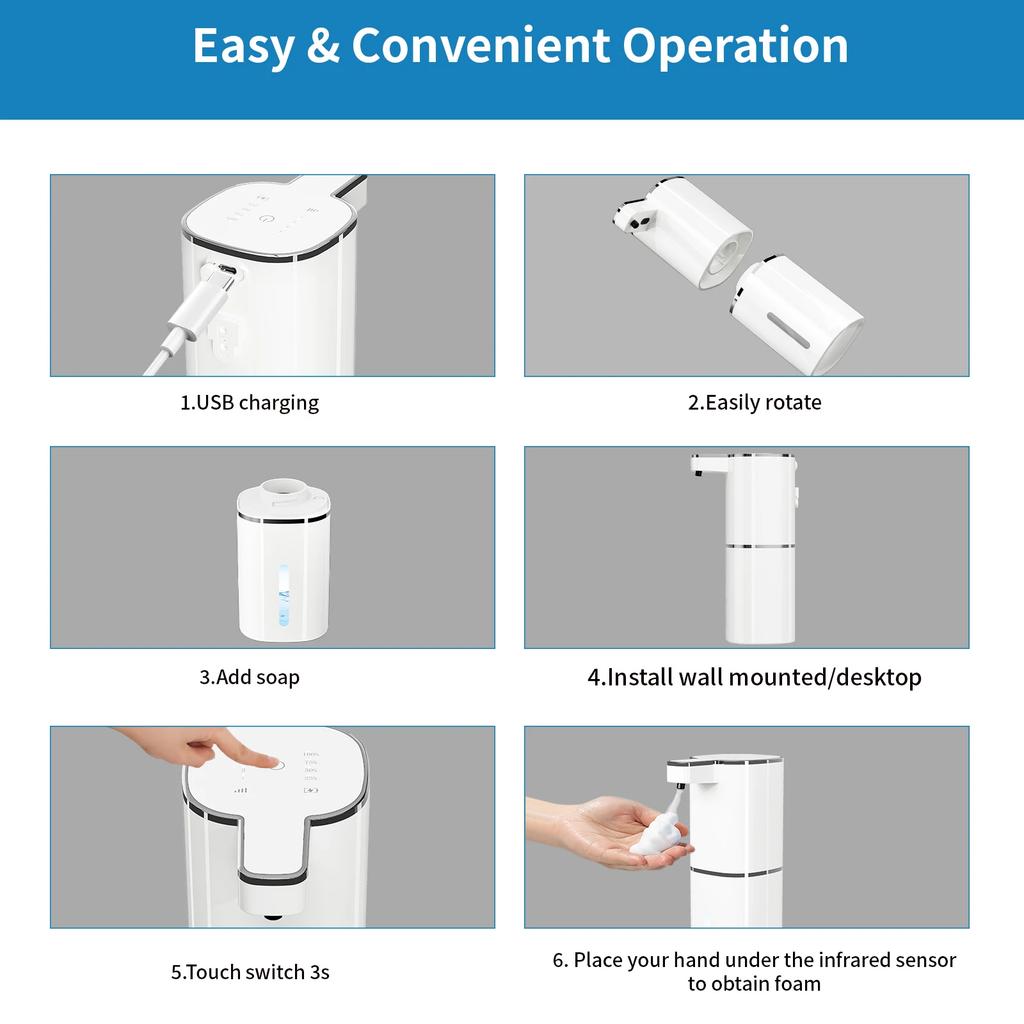 420ML Automatic Soap Dispenser Touchless Type C USB Rechargeable Electric Soap Dispenser Waterproof Foam/Liquid Dispenser