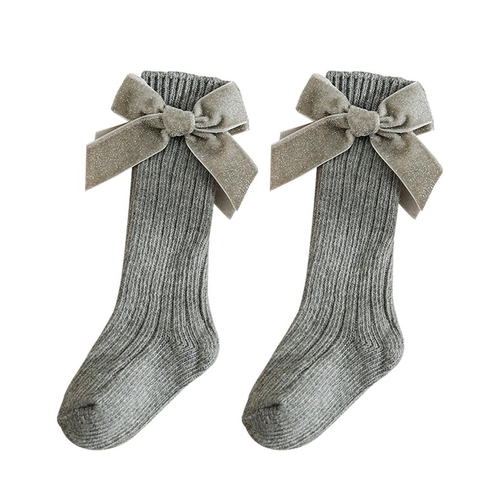 Kids Knit Socks for Girls Big Bowknot Decor Toddler Sweet Anti-Skid Cute Baby Socks Over-The-Knee Socks