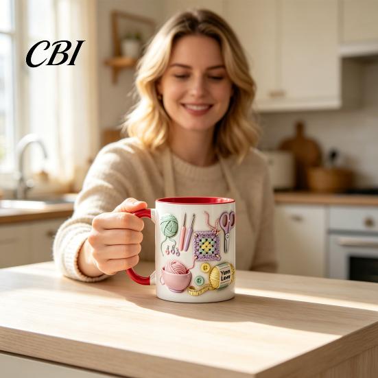 Ceramic Mug Mug, with 3D Knitting Pattern Design, Large Capacity Microwave Safe Lead Free Cup Durable Coffee Tea Cup, for Craft Lovers Kitchen Bar Use