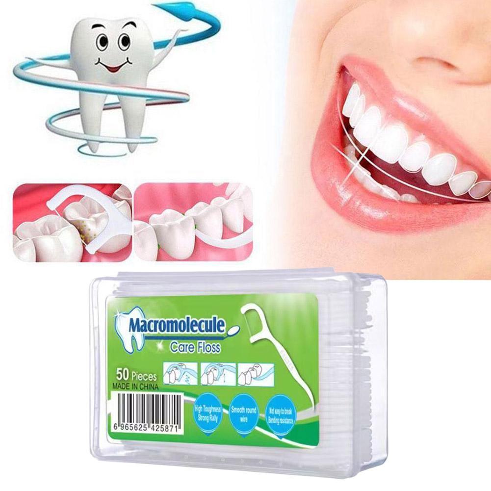 50 Dental Floss in A Disposable Box Household Plastic Bow Shaped Independent Dental Floss Household Oral Care Products