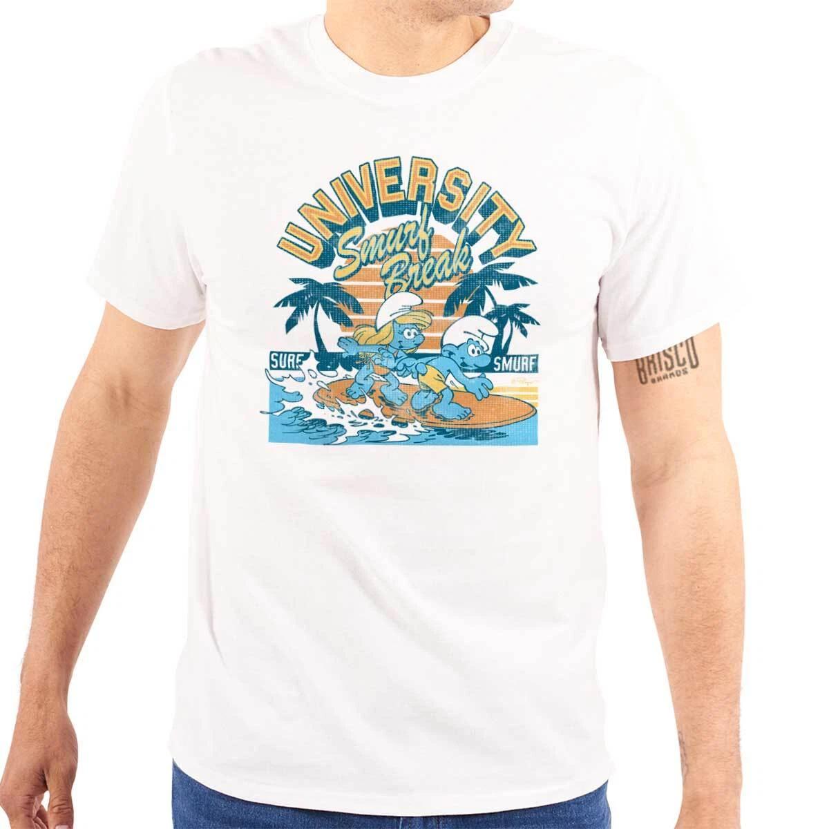 The Smurfs University Spring Break Surfing Womens or Mens Crewneck T Shirt Tee L