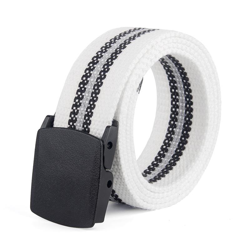 Striped Canvas Belt with POM Steel Buckle - Casual Woven Cotton Design