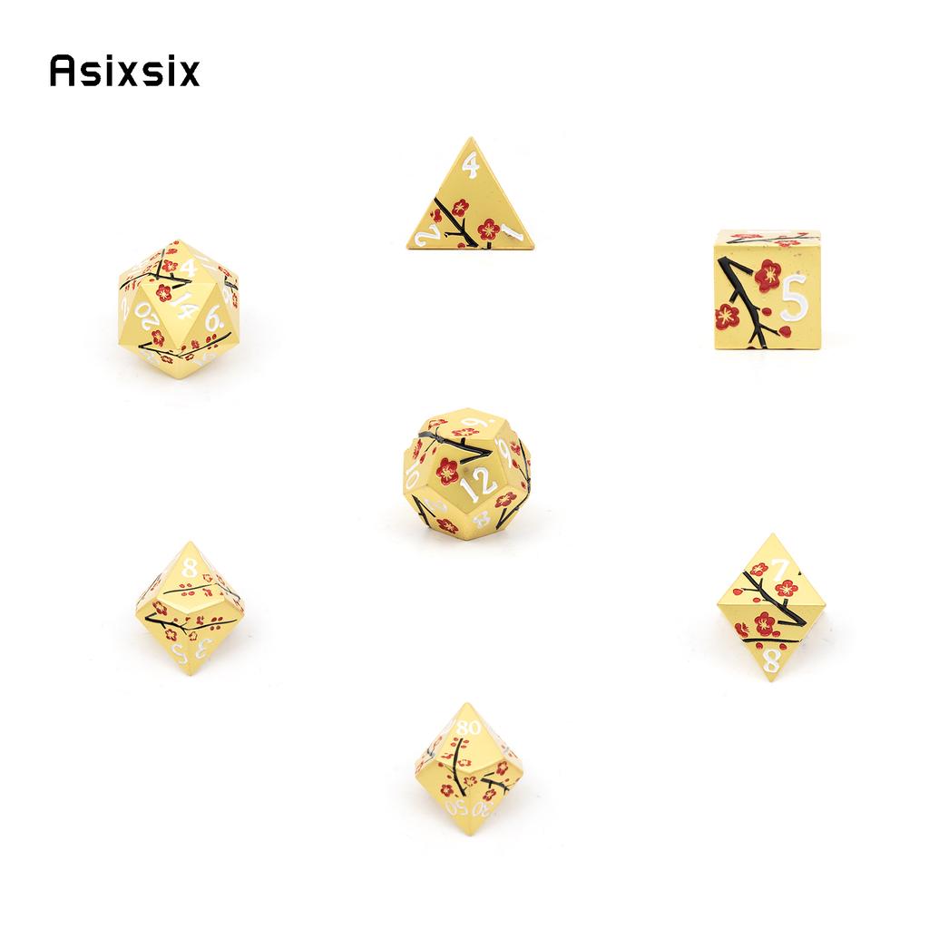 7 Pcs Golden Flower Metal Dice Solid Metal Polyhedral Dice Set Suitable for Role-Playing RPG Board Game Card Game