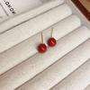Real gold electroplated silver needle geometric red New Year's stud earrings niche simple versatile earrings light luxury high-end earrings women
