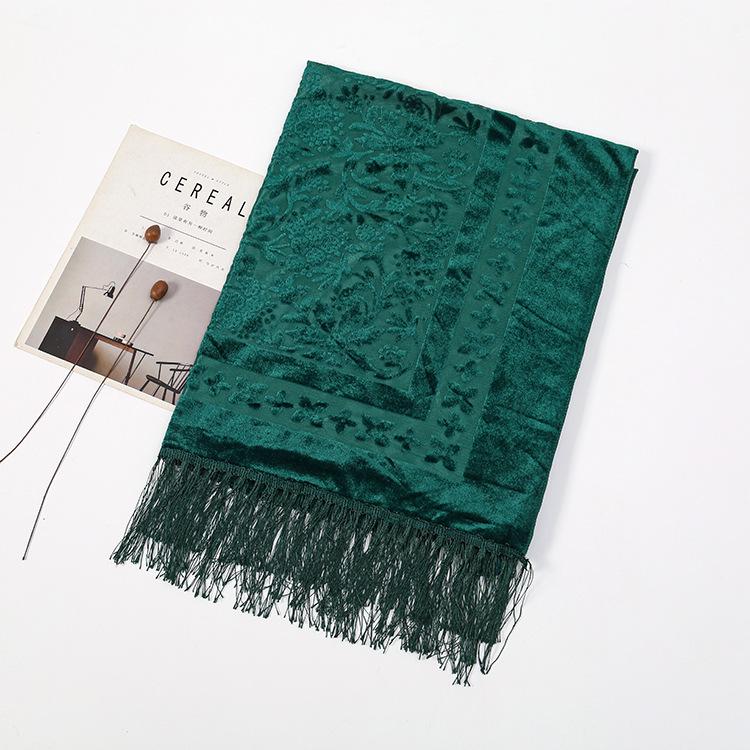 190*70cm Women's Velvet Vintage Floral Rose Shawl Wrap,Sheer Mesh Lace Scarf with Tassels, Evening Shawl for Party