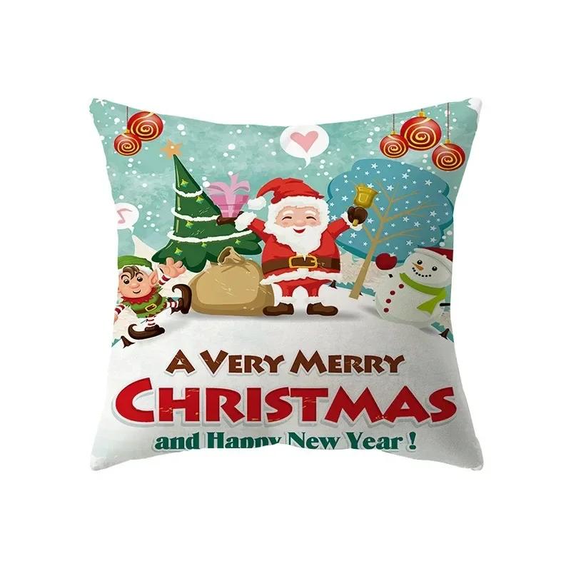 Federa Cuscino Stampata Babbo Natale Buon Natale Decorazione Casa Soggiorno Divano Cuscino Quadrato
