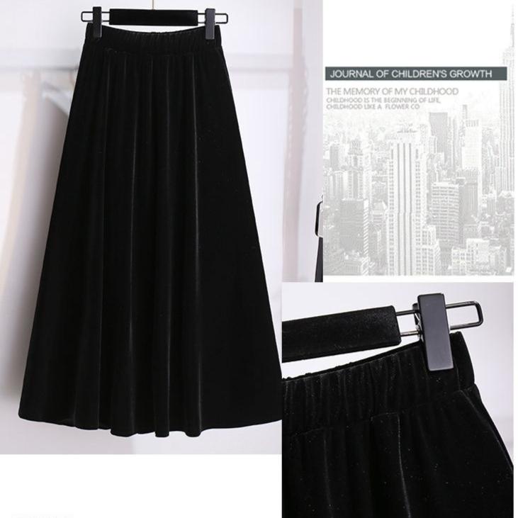 Women's Plus Size Skirt Autumn Winter High-Waist A-Line Velvet Skirt Elastic Waist Solid Color Skirt