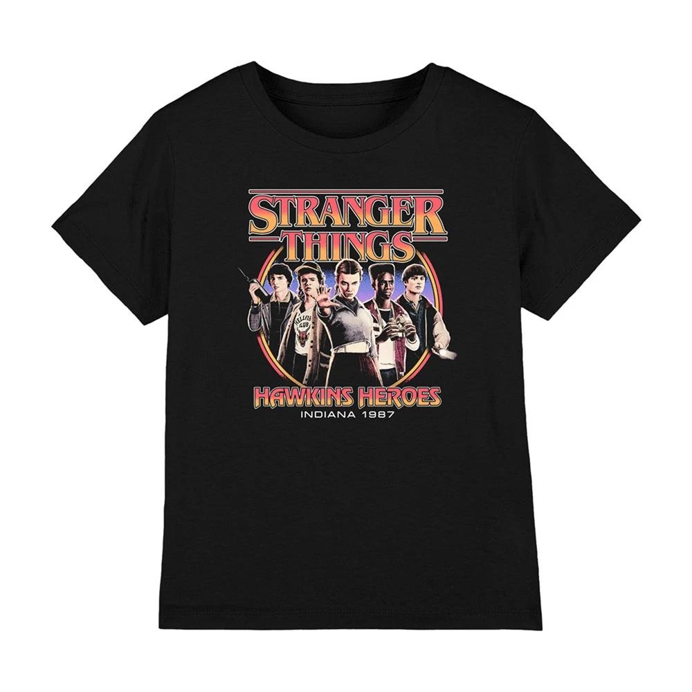 Stranger Things Hawkins Helden Gruppe 1987 Kinder T-Shirt 7-13 Jahre, Schwarz