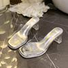 Square Head Transparent One-word Cool Slippers Women's Spring and Summer 2025 New Crystal Thick Heel High Heel Outer Wear Cool Slippers Women