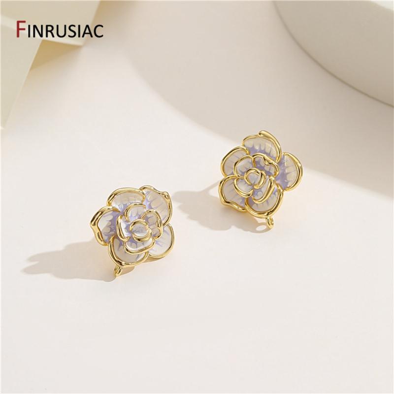 Gold Plated New Trendy Beautiful Flower Classic Post Earrings Hook For Women Stud Earring Female Jewellery Making