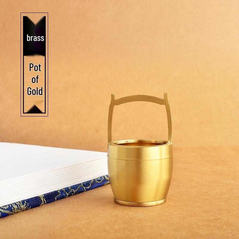 Pure Brass Gold Ornament: Small Decorative Water Bucket for Creative Office Decor