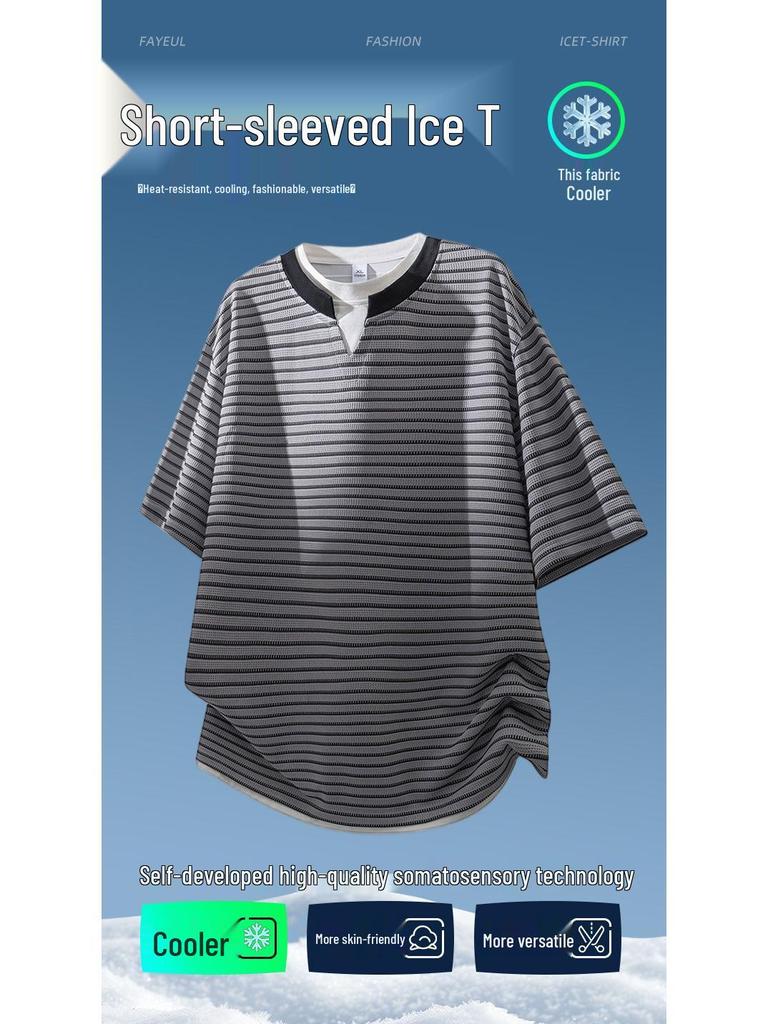 Men's American Style Faux Two-Piece Short Sleeve T-Shirt - 2026 Summer Collection, Loose and Versatile