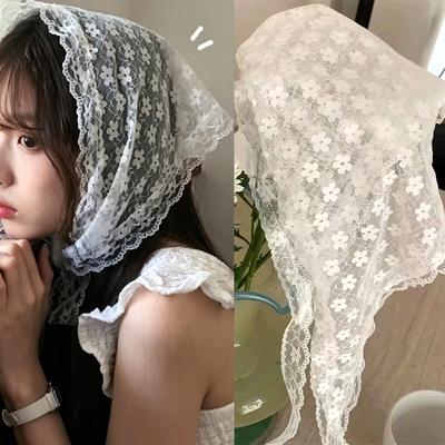 2026 Women's Ins Lace Flower Triangle Hair Scarf Women Girls Hairscarf Headband Korean French Pastoral Headdress Summer Headwear
