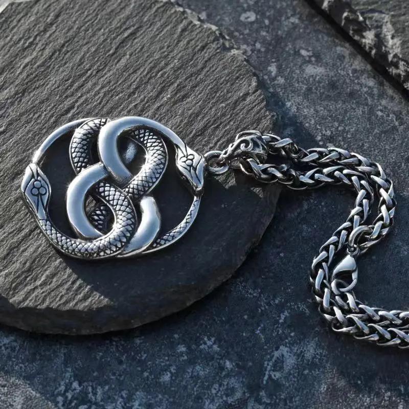 Punk Double Ouroboros Pendant Gothic Animal Eternal Snake Necklace Men Cool Hip Hop Trendy Party Jewelry