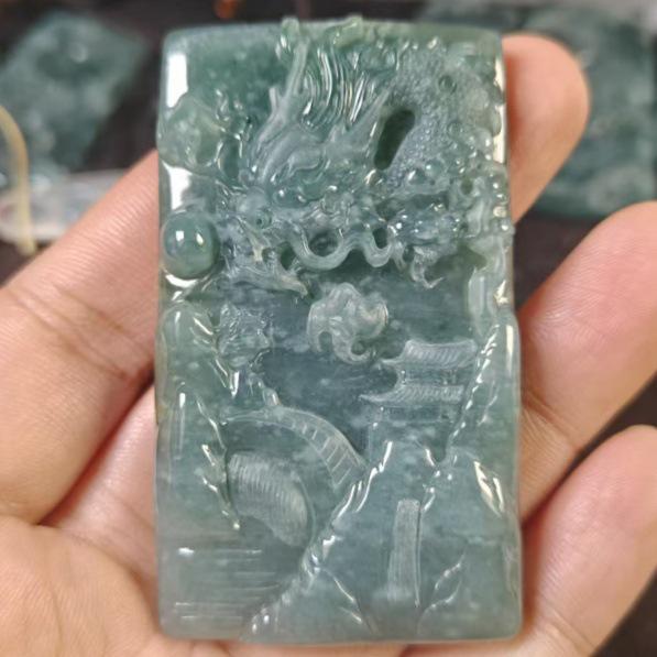 Landscape Dragon Jade Pendant: A-Grade Carved Jade for Men and Women