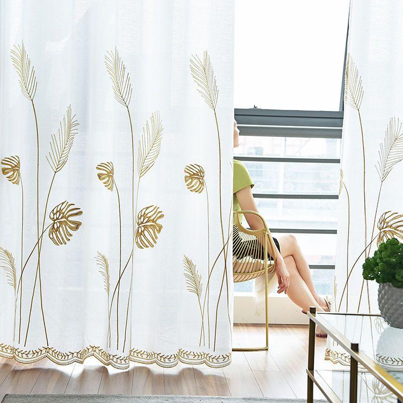 Floral Embroidered Voile Curtains Sheer Light Filtering Privacy Window Treatment for Bay Window Bedroom Partition