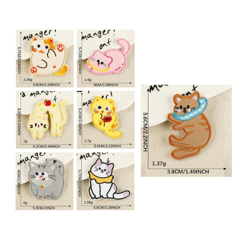 7 Pcs Cartoon Animal Embroidered Patches Cats Iron on Patches Clothing Patches Kitten Sewing Patches for Clothes Bag