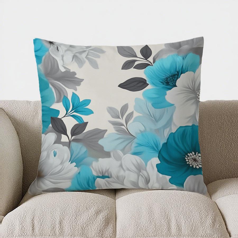 Home Decor Floral Blue & White Patterned Decorative Pillow Pattern Cushion Cover Suitable For Sofa Bedroom Car Pillow Cover