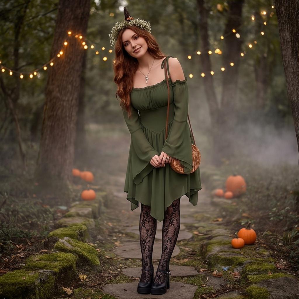 Rochie Corset Colorată Femei Decolteu Bardot cu Buzunare, Boemă pentru Petrecerea de Halloween