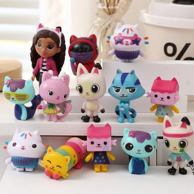 13 pz/set PVC Gabby Casa delle Bambole Figura Giocattolo Mercat Cartone Animato Modello Animali Sorridente Auto Gatto Abbraccio Bambole Ragazza Gaby Regali di Compleanno per Bambini