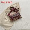 Chinese Art Canvas Envelope Purse With Tassels And Zipper Closure For Casual Use