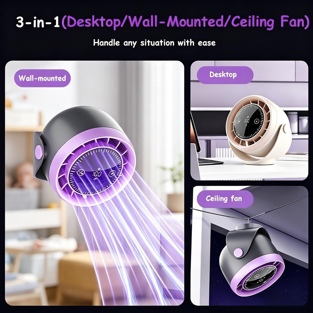 Xiaomi 100-Speed Hurricane Fan 3-in-1 Silent Cooling Fan, Wall/Desktop/Ceiling Mount, ICE Super Cooling AC-Style Breeze, Stepless Airfl