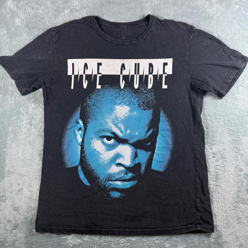 Ice Cube Mens Graphic T-Shirt Black Blue Portrait Hip Hop Rap Tee Size L Unisex T-Shirt