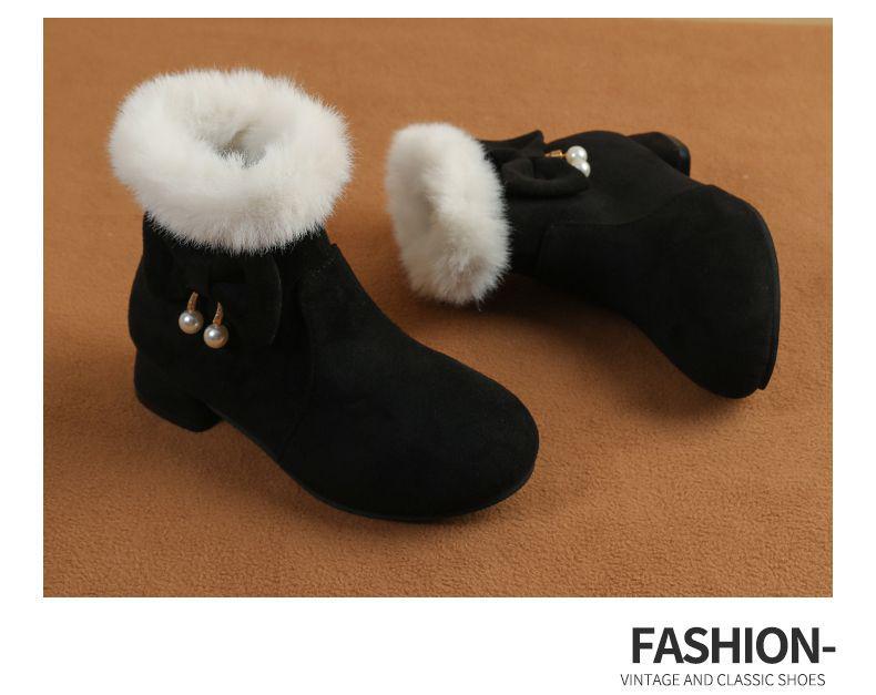 New Red and Black Girls' Cotton Princess Ankle Boots - Low Heel, Autumn/Winter