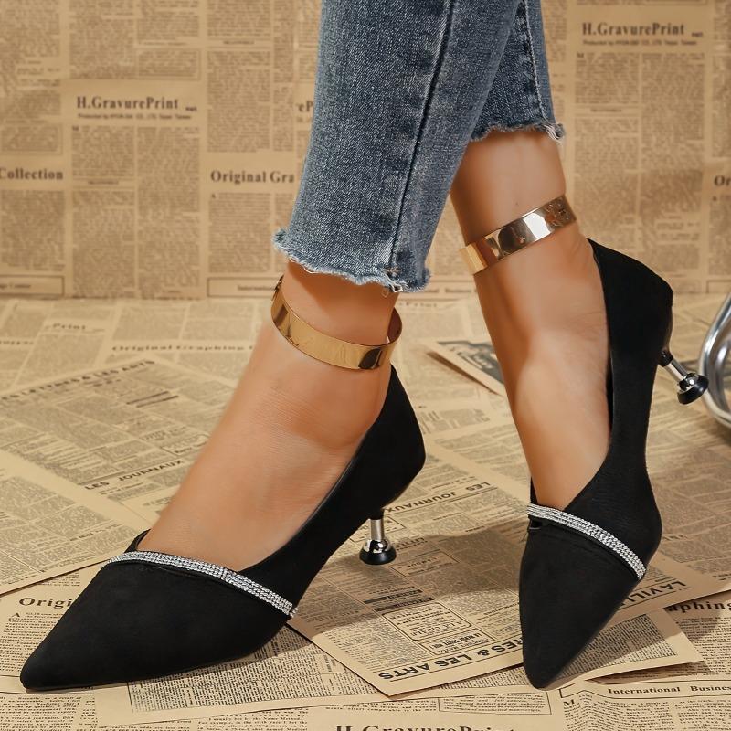 Fashion High Heel Pointed Toe Women's Shoes French Style Fairy Thin Heels Casual Rhinestone Spring Autumn New Model Pumps Sandals