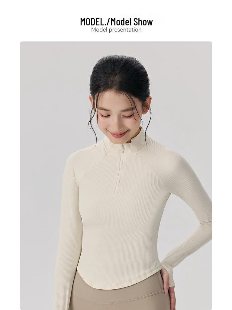 Ladies' Slim-Fit Long Sleeve Yoga Top: Stand Collar, Half Zip, Perfect for Autumn/Winter Pilates & Fitness.