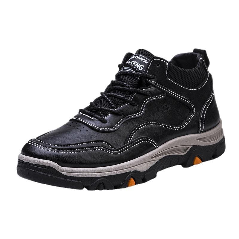Sneakers Men's New Leather Shoes Fashionable Casual Sneakers Outdoor Thick Sole Hiking Men's Shoes Commuting Shoes